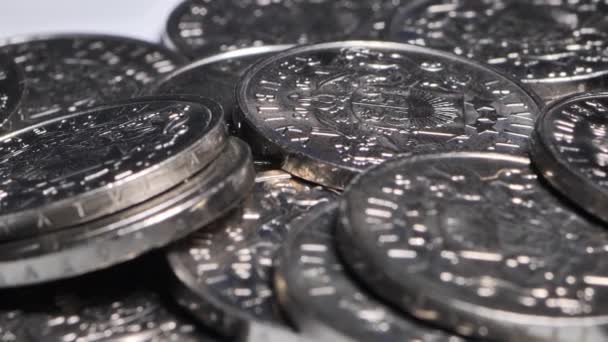 Monete Lettone Litro Monete Metalliche Prima Dell Euro Monete Con — Video Stock