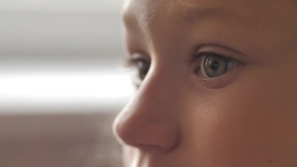 Güzel Gözleri Olan Küçük Bir Kız Çocuk Büyük Gözlerle Geleceğe — Stok video