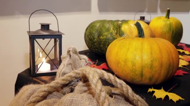 Halloween Decorations Pumpkins Candles Halloween Commemoration Dead — Stock Video