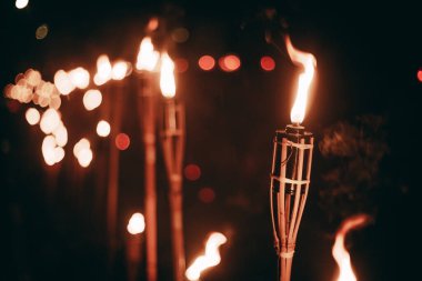 Parlayan Şenlik Ateşi Parlayan Sıcaklıkla Geceyi Aydınlatıyor. Parlak bir şenlik ateşi geceleri karanlığı aydınlatır..