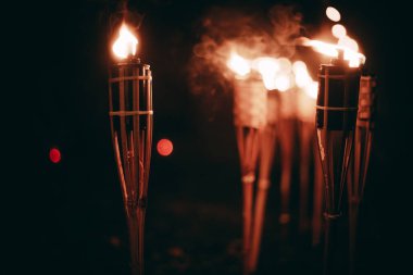 Parlayan Şenlik Ateşi Parlayan Sıcaklıkla Geceyi Aydınlatıyor. Parlak bir şenlik ateşi geceleri karanlığı aydınlatır..