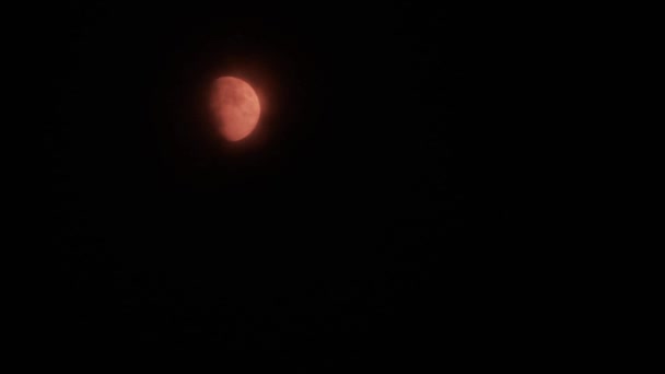 Luna Splende Tra Nuvole Mese Coperto Nebbia Concentrazione Selettiva Morbida — Video Stock