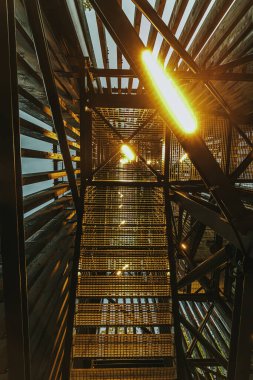 Letonya 'daki Zilakalnas gözetleme kulesinin, açık bir gökyüzünün altında yemyeşil ağaçlarla çevrili çarpıcı manzarası. Kulenin çelik yapısı belirgin bir şekilde...