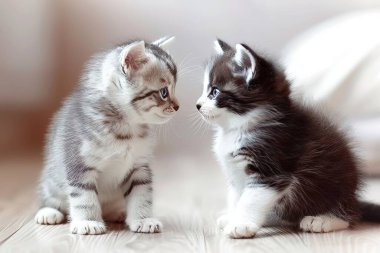 Sevimli kedi yavrusu ve kedi yavrusu, masum ve sevgi dolu bağlarını sergileyerek, yürek ısıtan bir oyun zamanı paylaşıyorlar.