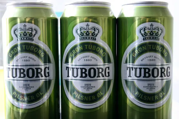 Tuborg Beer Cans Close View — Stock Photo, Image