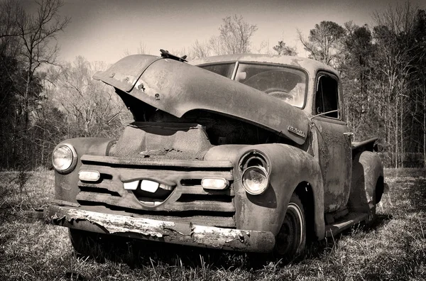 森の古い錆びた車は — ストック写真