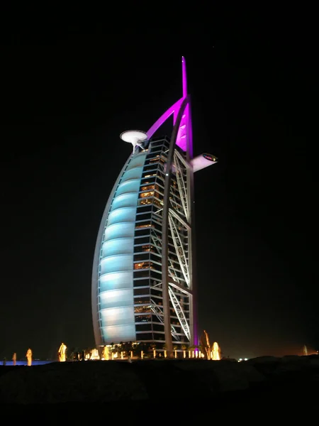 Dubai Deki Burj Arab Oteli Gece Manzaralı — Stok fotoğraf