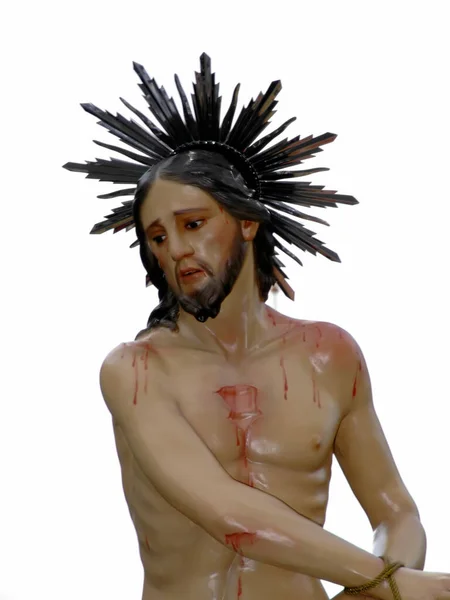 Jesus Statue Crown Thorns White Isolated Background — Stock Photo, Image