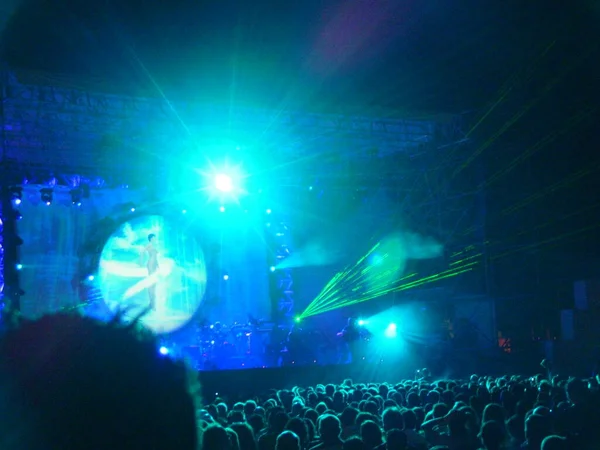 Pink Floyd Koncert Ausztráliában Színpad Füsttel Megvilágítással — Stock Fotó