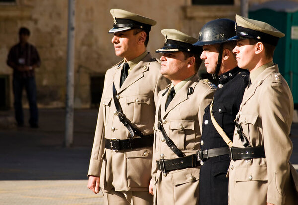 MALTA - OCTOBER 05 2008: Recruits for the Armed Forces of Malta stand at attention