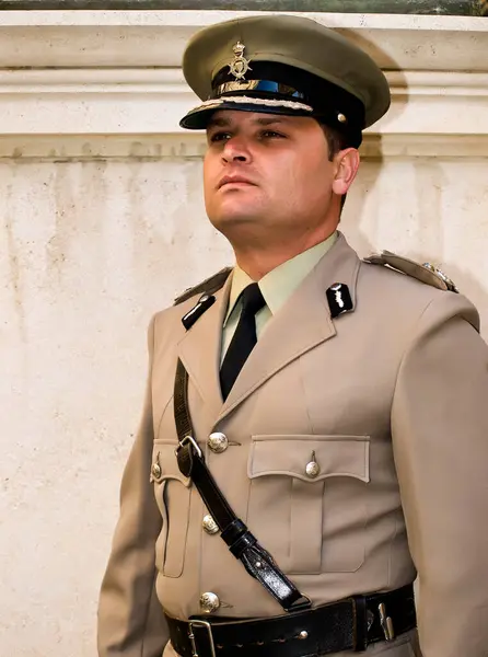 Voják Při Rekonstrukci Udílení Medaile George Cross Celému Ostrovu Malta — Stock fotografie