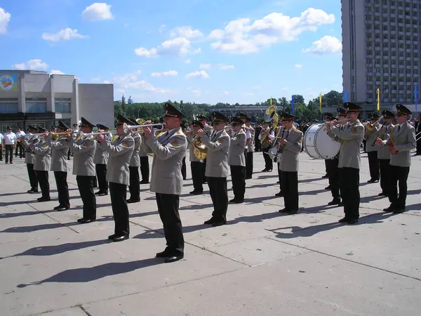 Serviceman Brass Band Area Independence Sumy Ukraine — Fotografia de Stock