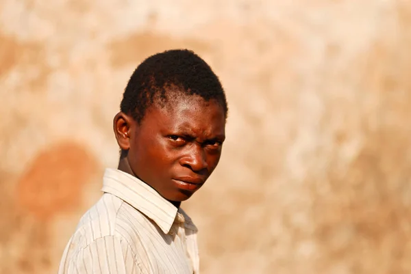 African Boy Frowning Looking Camera — Stock Photo, Image