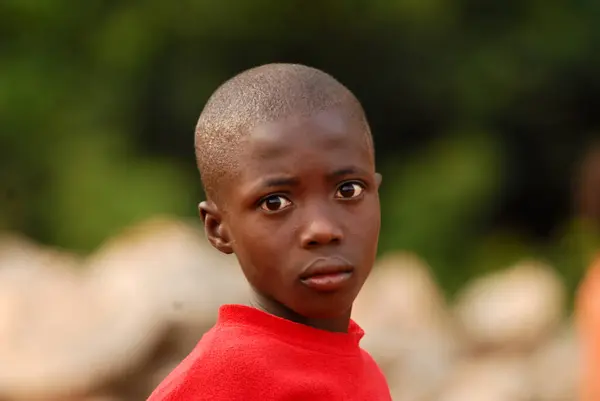African Boy Red Shirt — Stock Photo, Image