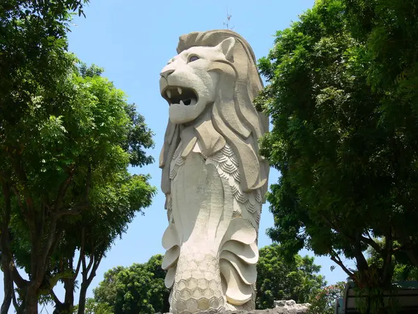 stone lion statue in city park