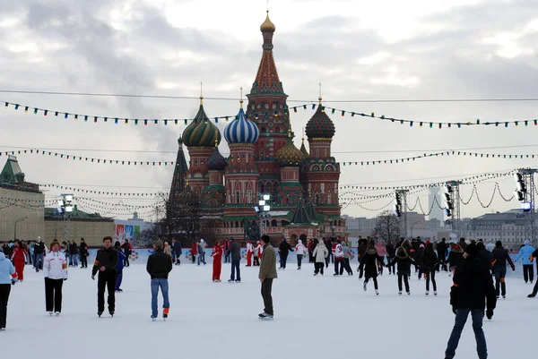 Ice Skating Red Square Moscow Kremlin Russia — Stock Photo, Image