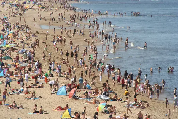 Crowded Beach Reizen Plaats Achtergrond — Stockfoto