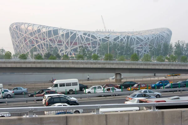 Die Vielbefahrene Autobahn Und Das Olympiastadion — Stockfoto