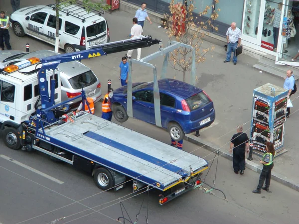Romania Bucharest 29Th July 2008 Aerial View Supercom Towing Cars — Stock Photo, Image