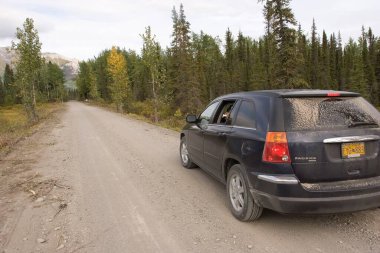 Wrangell-St. Elias and car in forest clipart