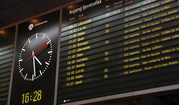 Departure Board Oslo Train Station — Stock Photo, Image