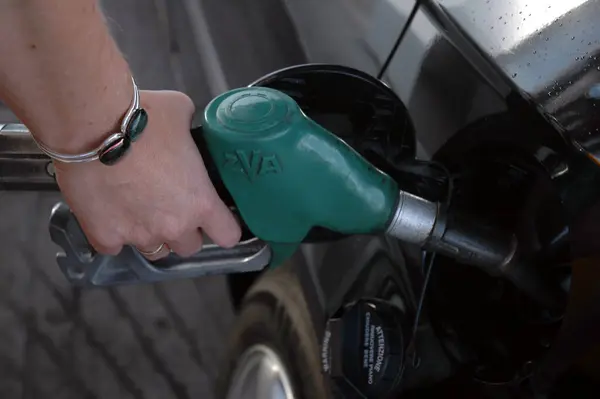 Filling Fuel Hand Background Close — Stock Photo, Image