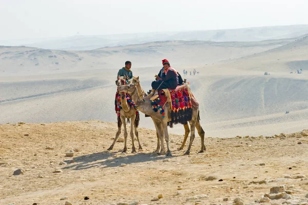骑骆驼在沙漠 — 图库照片