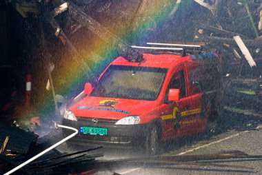 Bergen Norveç 'te eski 1600 yüzyıl binalarında yangın