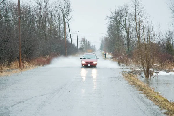 Car Moving Wet Autumnal Road —  Fotos de Stock