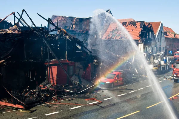 Brand Oude 1600 Eeuwse Gebouwen Bergen Noorwegen — Stockfoto