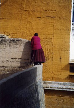 Tibetan monk watching the procession