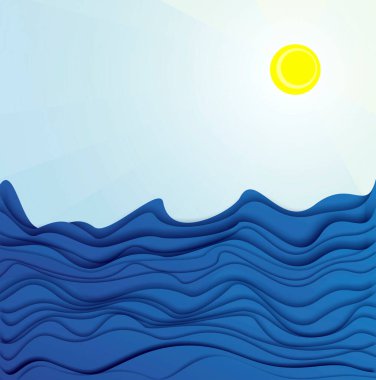 Güneş ve deniz dalgaları, renkli çizimler. 