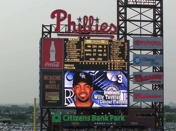 Citizens Bank Park Scoreboard Koncept Baseballové Hry — Stock fotografie