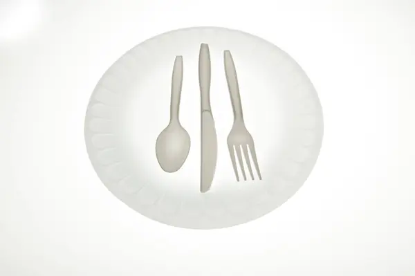 Plastic Cutlery White Background — Stock Photo, Image
