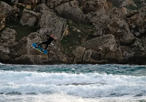 Kite Surf Sur Rivière Montagne — Photo