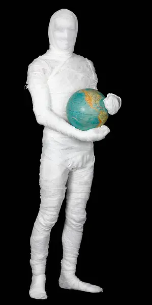 Человек Костюмах Мумия Земной Шар — стоковое фото