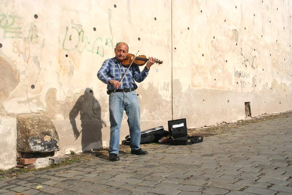 Man Performer Playing Violin Street — Stock Photo, Image