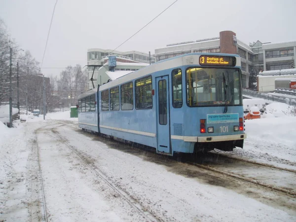 Blue Tram Street Car Winter — Stock Photo, Image