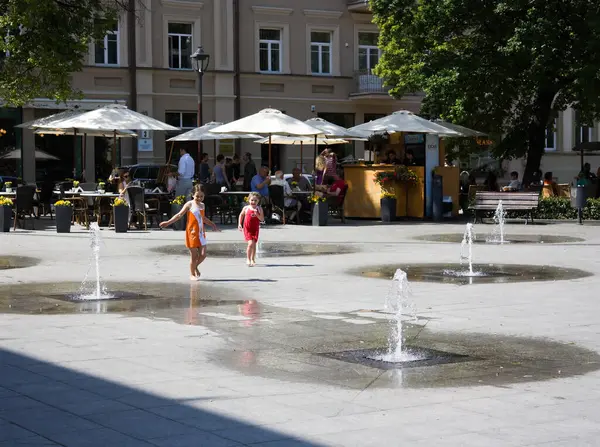 Vilnius Outdoor Cafes Fountains Travel Place Background — Stock Photo, Image