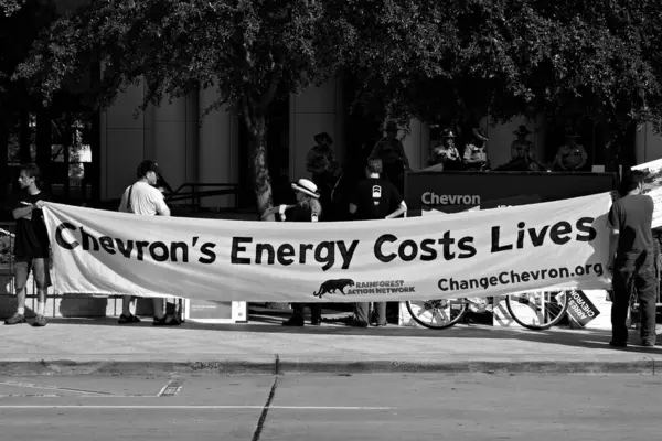Protest Komitetu Działań Leśnictwie Deszczowym Siedzibie Chevrona — Zdjęcie stockowe