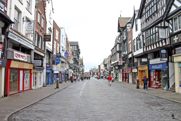 Toeristen Shoppers Straat Chester Engeland — Stockfoto