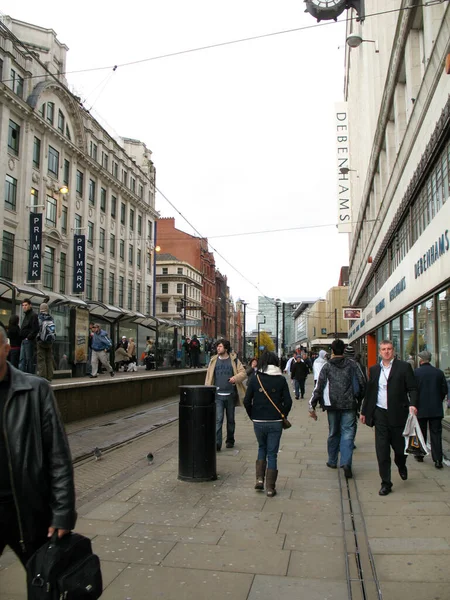 Shopping Manchester England People Walking Streets — Stock Photo, Image