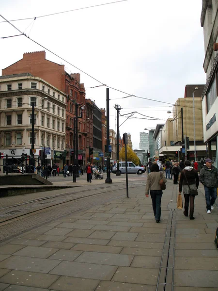 Compras Manchester Inglaterra Gente Caminando Por Las Calles —  Fotos de Stock