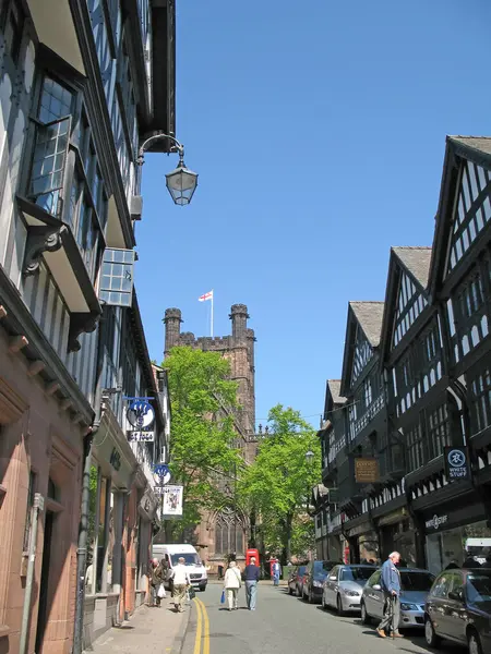 Touristen Und Einkäufer Auf Der Straße Chester England Großbritannien — Stockfoto