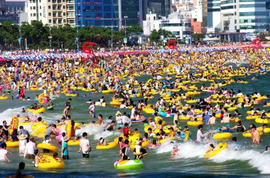 Crowd of people om sea Beach