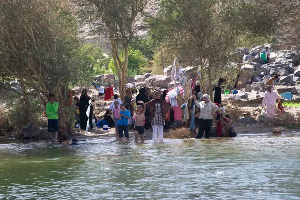 Mensen Aan Nijl Bij Aswan Egypte — Stockfoto