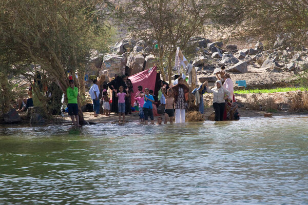 people at Nile River near Aswan, Egypt