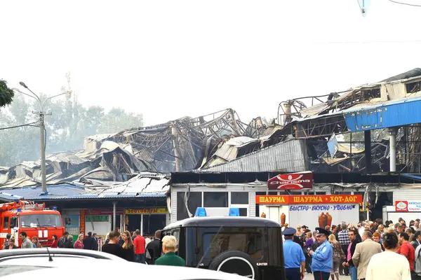 Zničené Budovy Požáru Městě — Stock fotografie