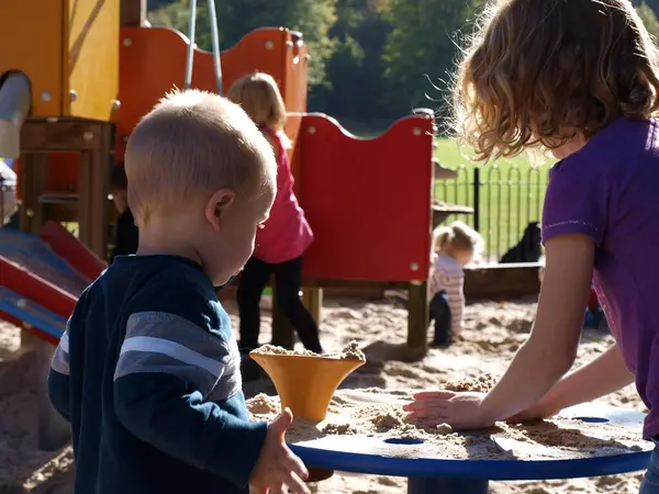 Little Children Playing Sand Playground — Stock Photo, Image