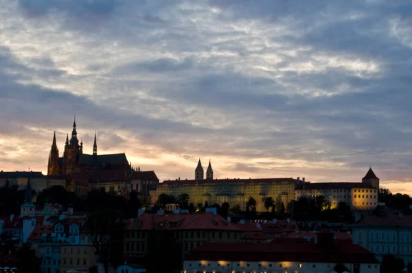 Krásný Výhled Západ Slunce Praze — Stock fotografie